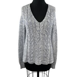 WOODEN SHIPS Gray S Cable Knit Sweater V-Neck Long Sleeve Pullover Regular Fit